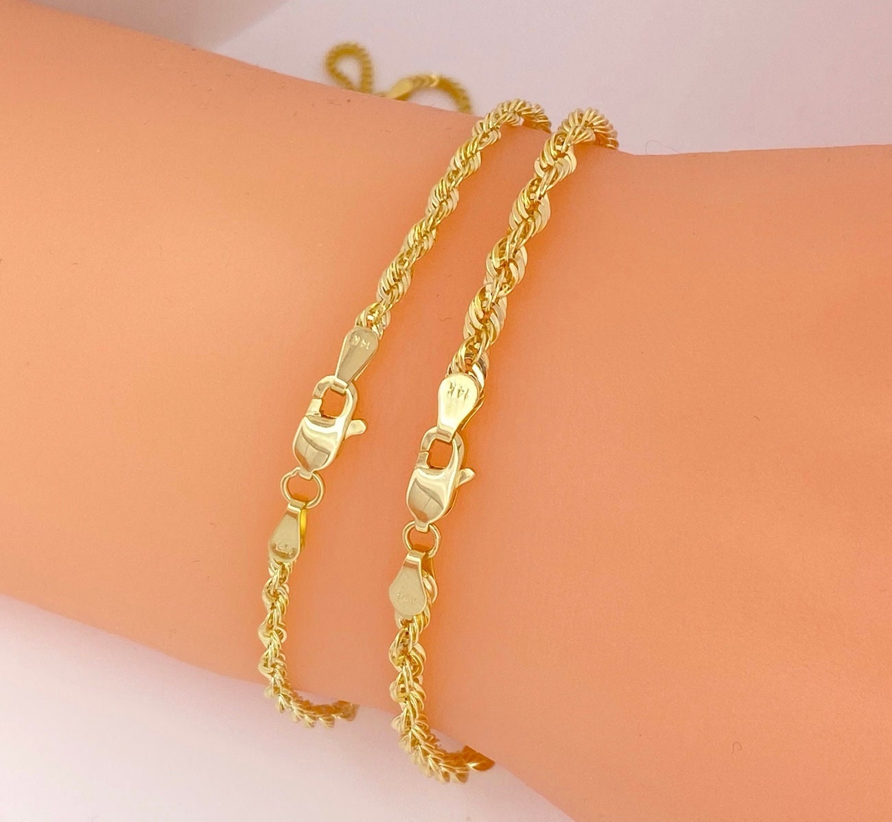 Bracciale in corda in oro massiccio 14K, bracciale da donna in oro massiccio 14K, bracciale in vero oro massiccio 14K, bracciale in corda 14K