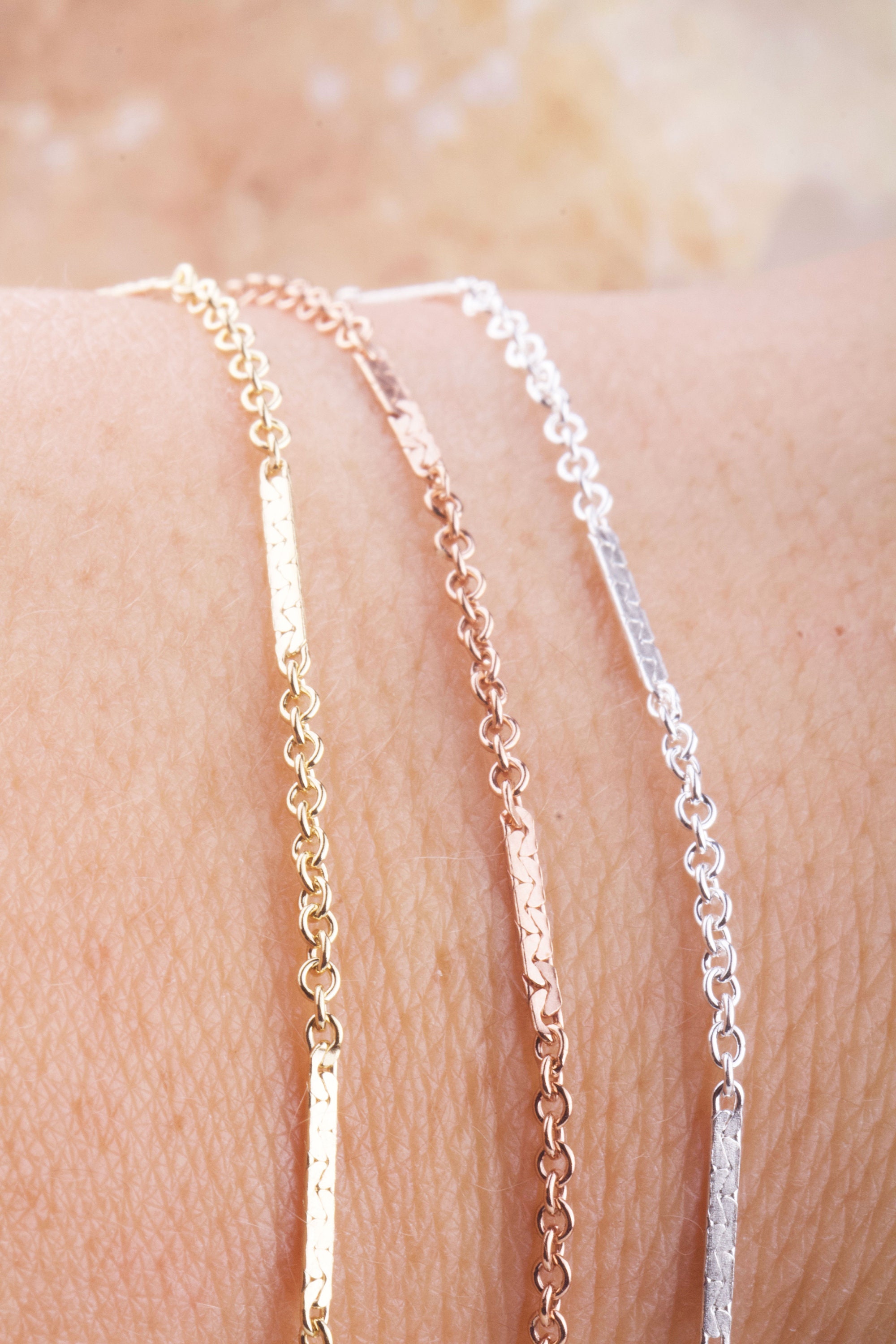 Catena non finita con maglie a barra e cavo a piedi in oro riempito, argento sterling, oro rosa riempito, forniture per catene permanenti, catena a ba