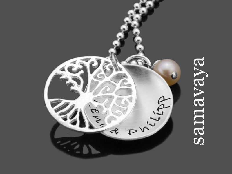 Collana con nome Albero della vita ALBERO DELL'AMORE Piccola collana in argento 925 con incisione del nome Collana con nomi per bambini Regalo per mog