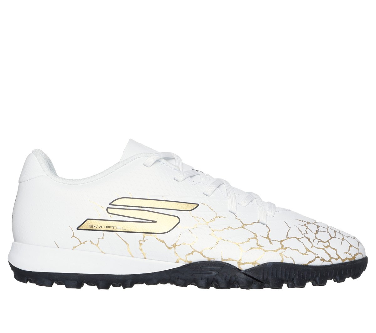 Skechers Boy's SKX_1.5 Jr Youth TF Soccer Shoes | Size 6.0 | White/Black/Gold | Synthetic/Textile