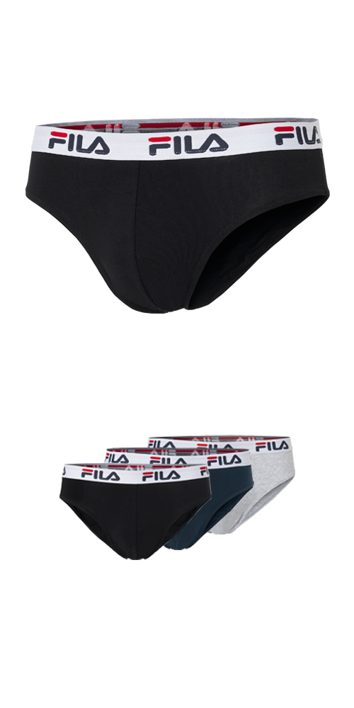 Slip FILA "MAN BRIEF", Herren, Gr. XL, schwarz (schwarz navy grau), Jersey, Obermaterial: 95% Baumwolle, 5% Elasthan. Obermaterial 2: 67% Baumwolle, 28% Polyester, 5% Elasthan, unifarben, körpernah, Unterhosen, mit elastischem Logobund Image