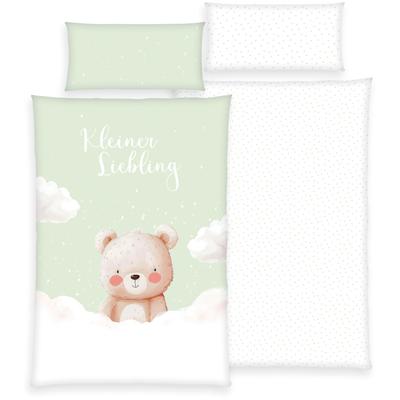 Kinderbettwäsche LÜTTENHÜTT "Kleiner Liebling in Gr. 100x135 und 135x200 cm", grün, B/L: 135cm x 200cm, , Renforcé, B/L: 80cm x 40cm, Renforcu00e9, Obermaterial: 100% Baumwolle, Bettwäsche, aus Baumwolle, mit niedlichem Bärenmotiv & Schriftzug,...