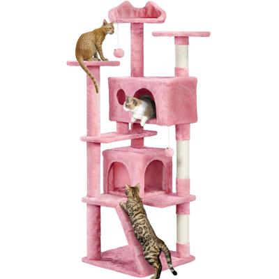 62in Cat Tree Cat Tower, Cat Furniture w/Double Cat Condo, Scratching Posts, Multiple Platforms & Balls for Kittens & Cats