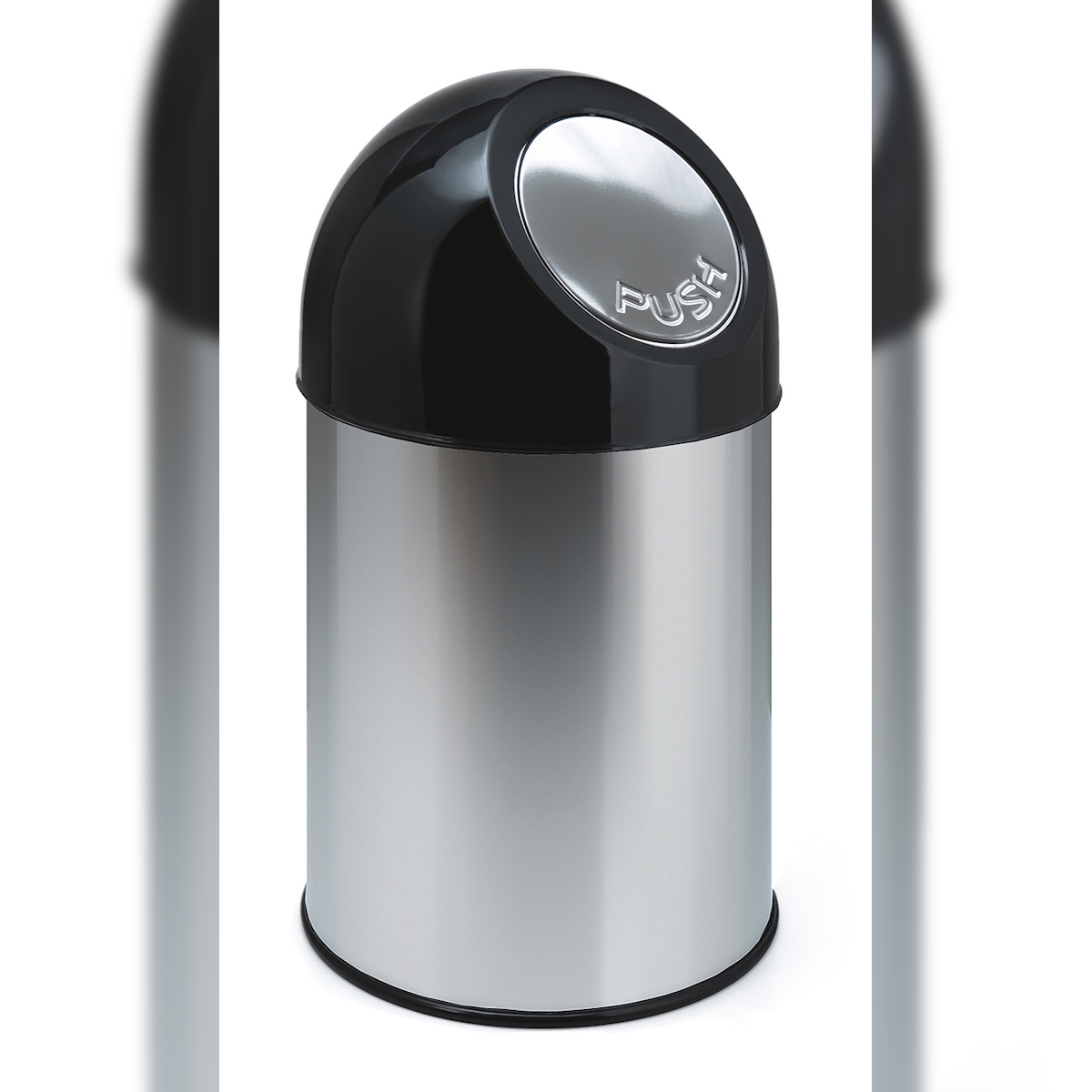 PROREGAL Klassischer Abfallbehälter mit Pushdeckel und Inneneimer | 30 Liter, HxBxT 56x31x31cm | Metall | Edelstahl Image