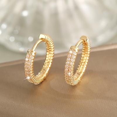 TEMU 1 Pair Luxury Copper Hoop Earrings, Zirconia Inlaid Geometric Round Big Hoop Earrings Retro Earrings Jewelry Day Dating Gift Image