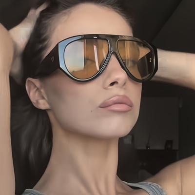 TEMU 1pc Women's Fashion Vintage Floral Glasses Big Frame Brown Glasses Gifts Image