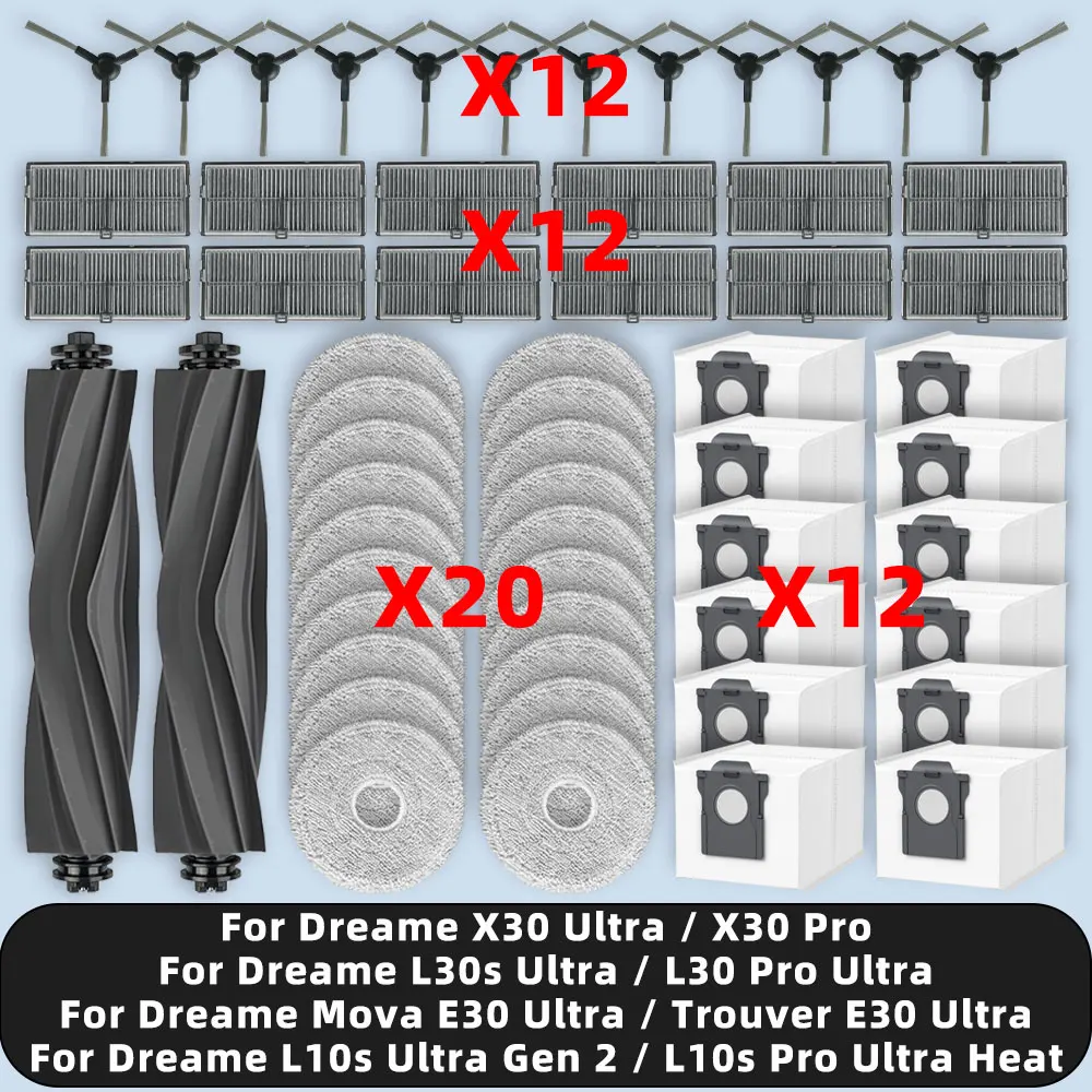 Compatibile Per Dreame Mova E30 Ultra / L10s Ultra Gen 2 / L10s Pro Ultra Heat / X30 Ultra Pezzi di ricambio Accessori Spazzola laterale principale Filtro Hepa Mop Sacchetto per la polvere in tessuto