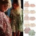 2024 KS neonate paillettes vestito a rete vestiti per bambini ragazze festa di Natale abiti da principessa gonne per bambini abiti a maniche lunghe
