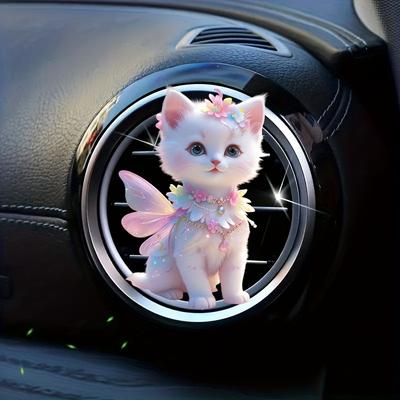 TEMU 1pc Cute Kitty Car Decor, Luxury Cartoon Gift, Fashionable Car Interior Accessory, Clip-on Aroma Diffuser With Scented Wax, Reusable Fragrance Source, Car With Scent