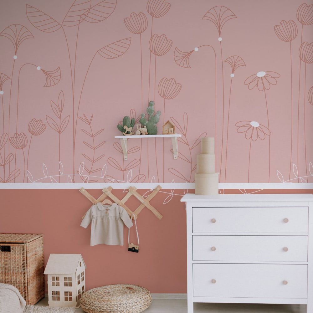 Carta da parati panoramica melodia di piante rosa 525x250cm