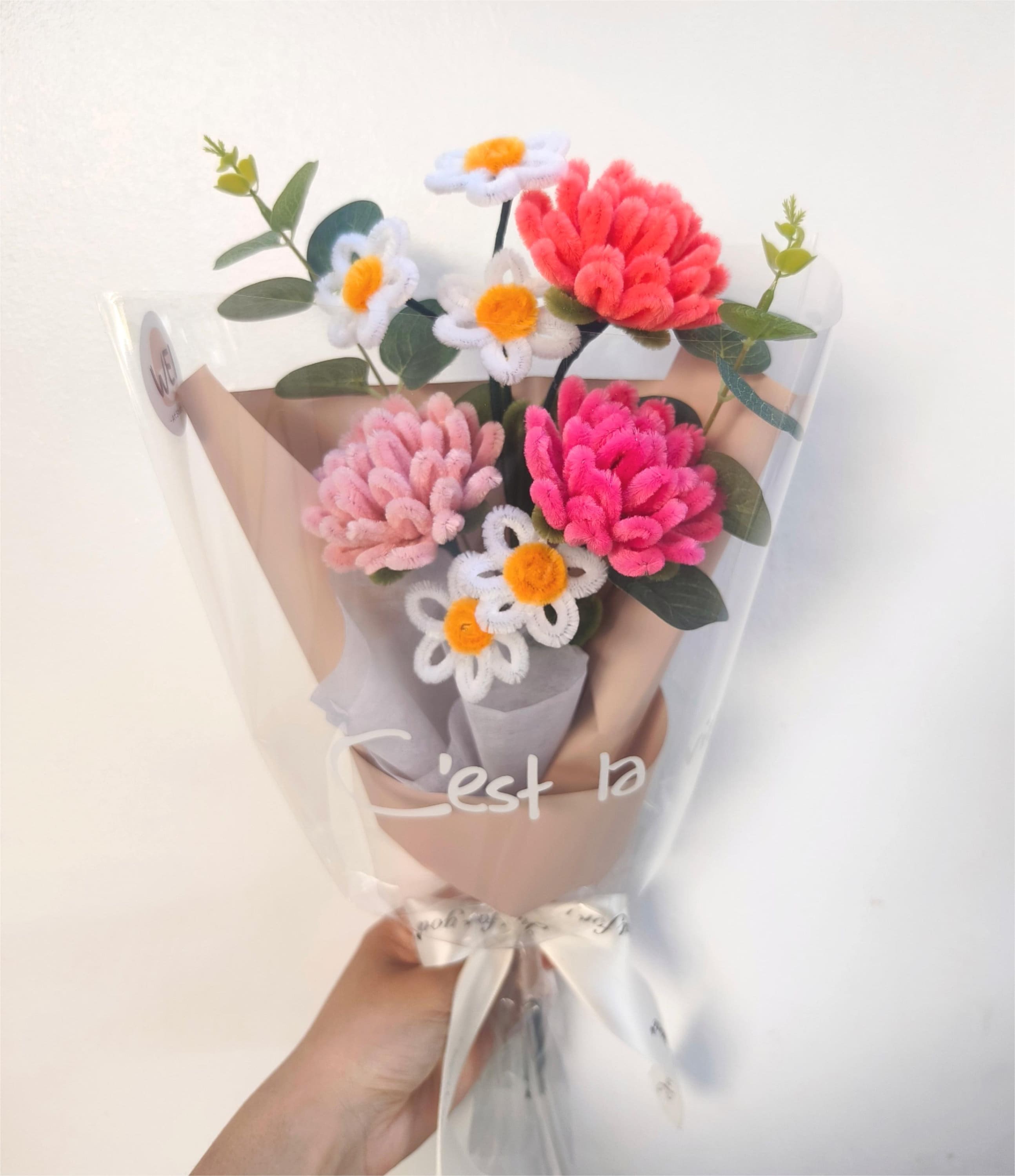 Fiore di GAROFANO con scovolino, regalo per la festa della mamma, fiore eterno con scovolino, fiore eterno, regalo per insegnante, bouquet