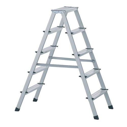 Stufenstehleiter Alu.6Stufen beidseitig begehbar elox.Holme Arbeitshöhe 2850mm Image