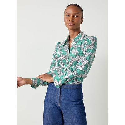 Sonya Cream Multi Horses Print Silk Blouse Natural Ecru, Natural Ecru