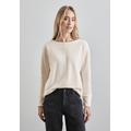 Langarmshirt STREET ONE, Damen, Gr. 44, weiß (lucid weiß), Stoff, 98% Polyester, 2% Elasthan, unifarben, casual, normal normal, U-Boot-Ausschnitt, Langarm Bündchen, Shirts, mit U-Boot-Ausschnitt