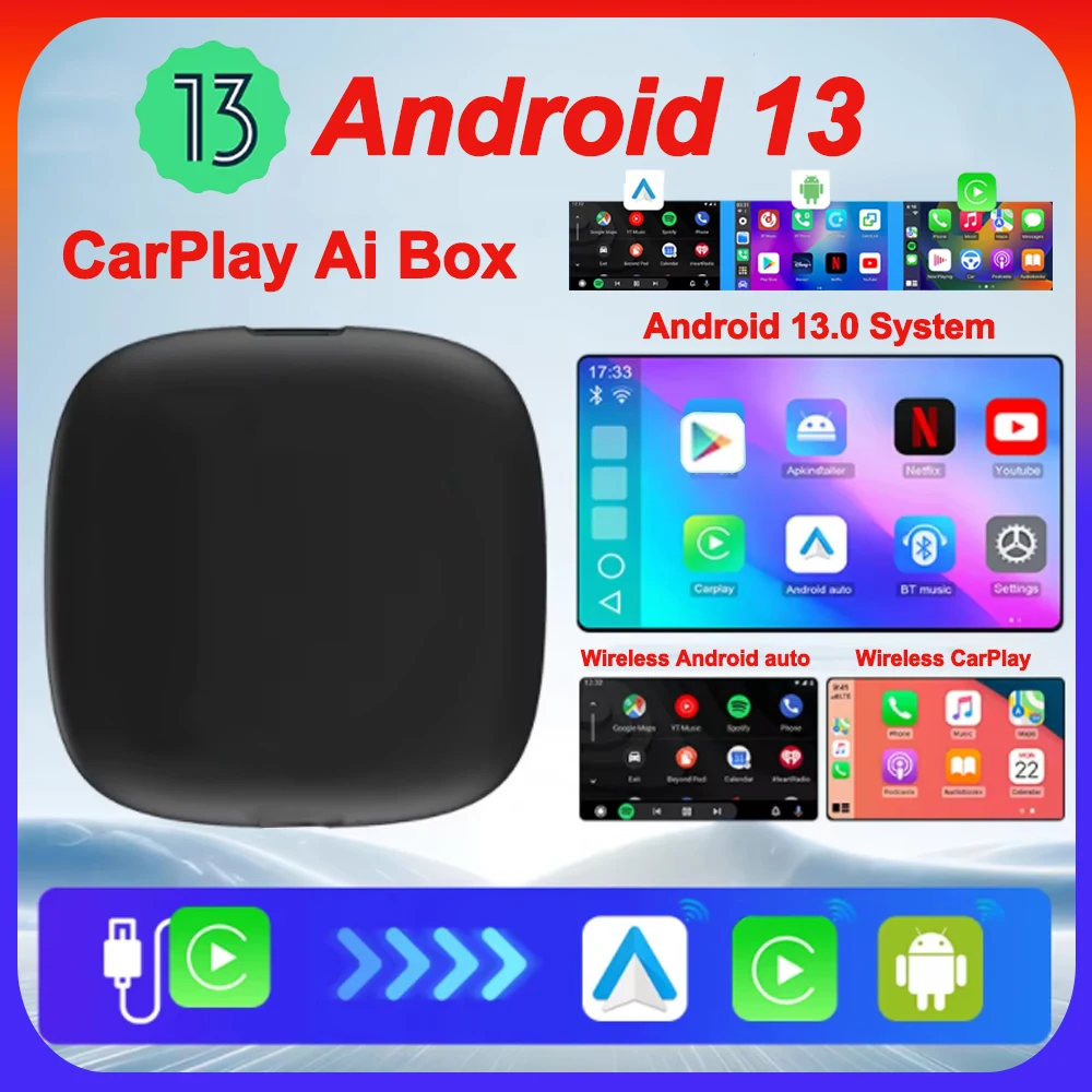 Android13 Neue Ai-Box-Unterstützung für Netflix YouTube Integrierter Google Appstore Wireless Carply Android Auto Funktioniert mit kabelgebundenem Carplay Image