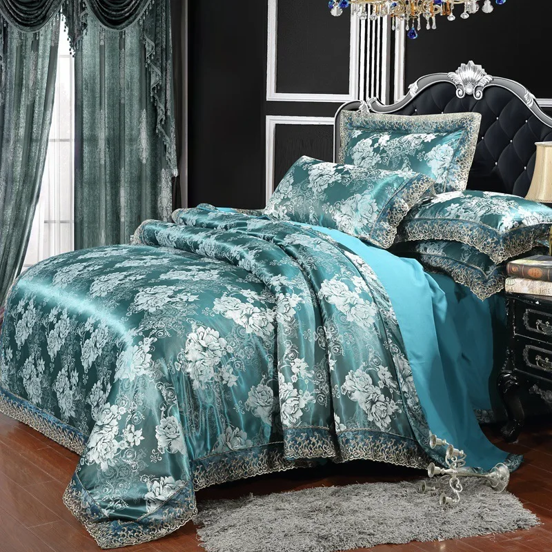 Europäischen Stil Jacquard Bettwäsche Set Hause Komfortable Bettbezug Qualität Quilt Abdeckung Und Kissenbezug Blume Spitze Bettlaken Sets Image