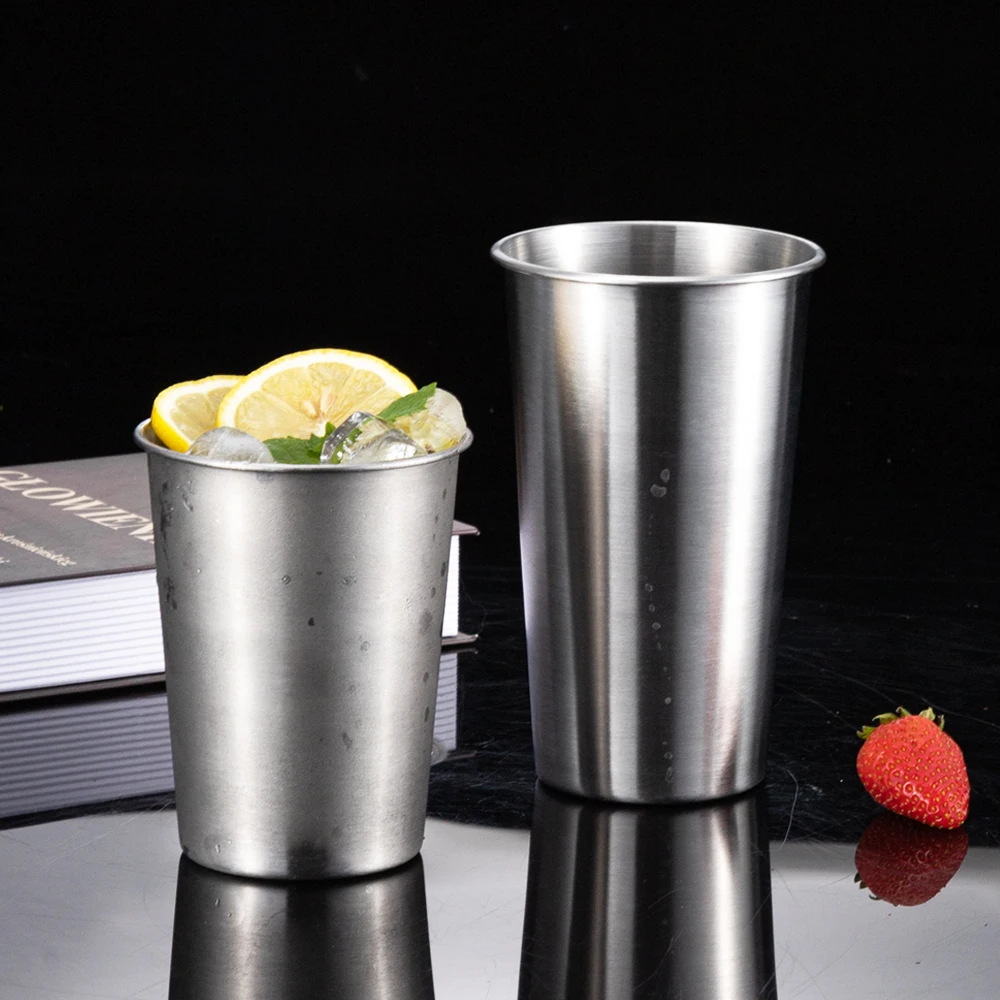 4 Stück 300 ml/500 ml/600 ml Edelstahlbecher Metall Pint Unzerbrechliche bruchsichere Trinkgläser Stapelbare Wasserbecher Becher Image