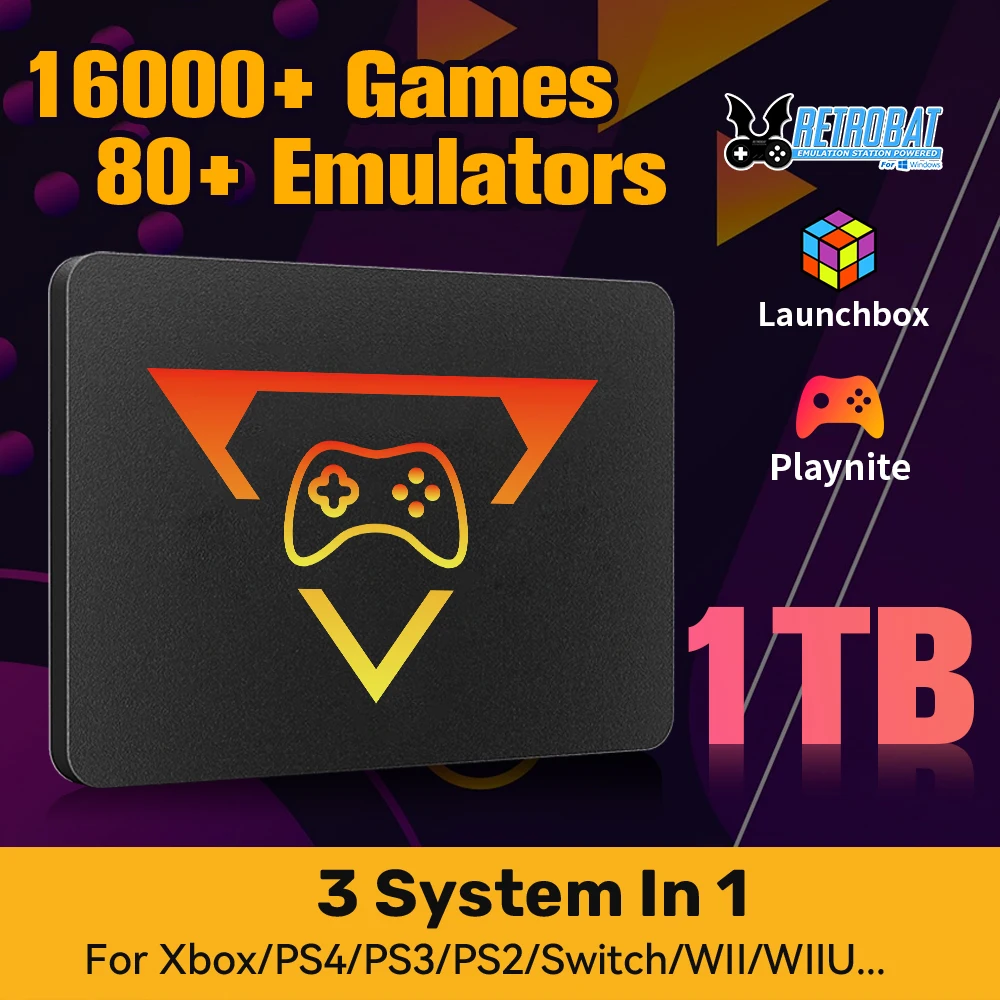 PlayZone 1 TB tragbare externe Spiele-SSD-Handheld-Spielekonsole für Xbox/PS4/PS3/PS2/Switch, integrierte 16000 Spiele für Win PC/Laptop Image