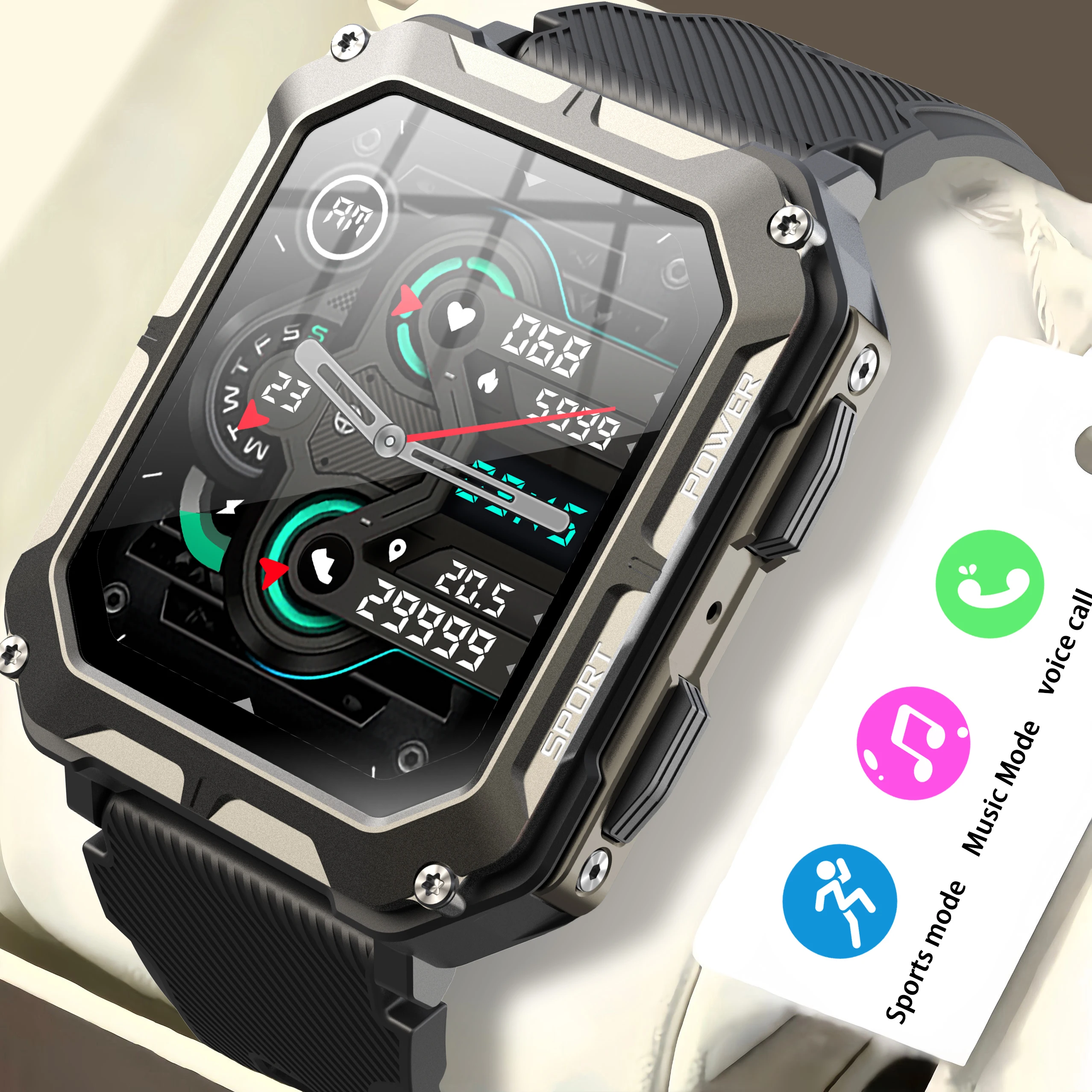 GEJIAN Herren Smart 5.2 Bluetooth-Anrufuhr, One-Click-Verbindung, Anruf 123, Sportmodi, Herzfrequenzüberwachung, intelligente Herrenuhr Image