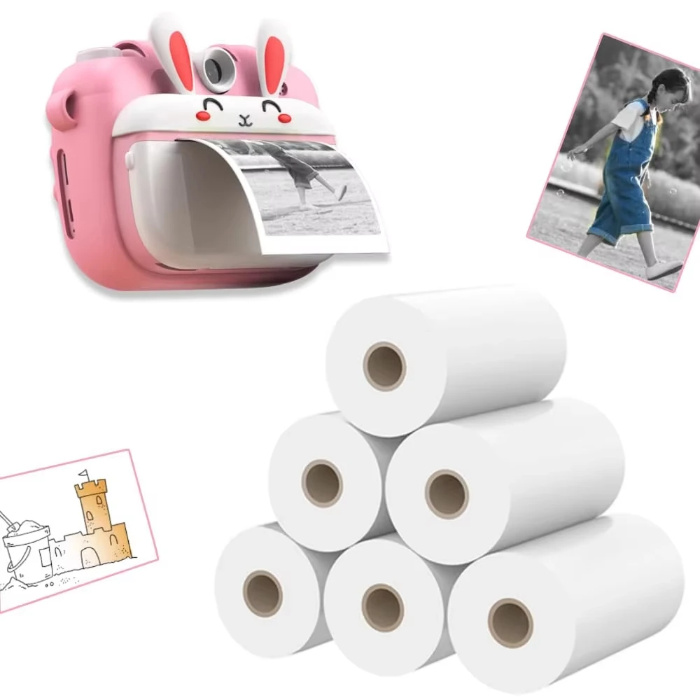 Druckerpapier, 6 Rollen für Kinder, Sofortdruckkamera, tragbares Thermo-Nachfüllpapier-Set mit HD-Druck (weiß) Image
