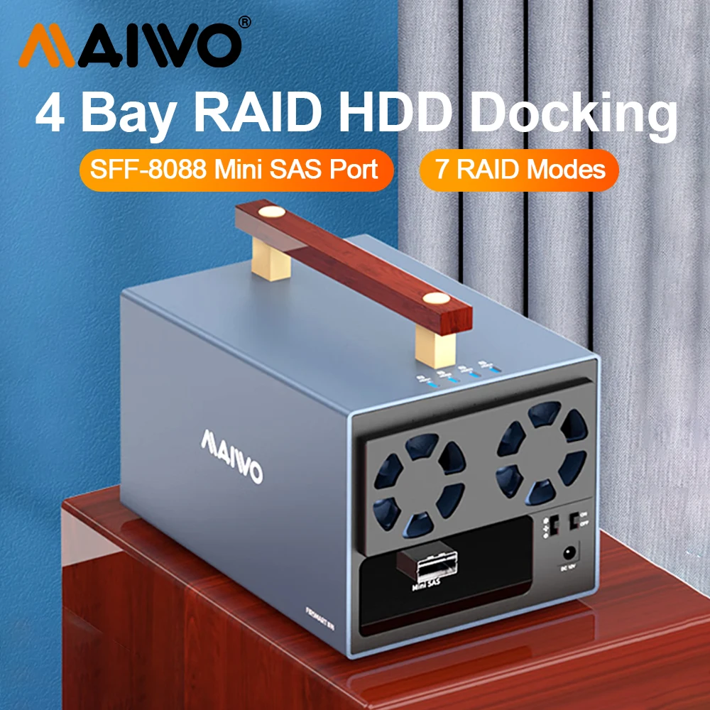 MAIWO 4-Bay Mini SAS zu SFF-8088 Externe Dockingstation mit Raid 3,5'' Festplattenschrank Array Externes Festplattengehäuse Image