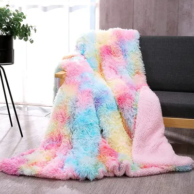 Faux Fur Throw Blanket Tie Dye Fluffy Blanket Super Soft Rainbow Blanket Luxury Warm Plush Thick Sherpa Throws for Bed Couch