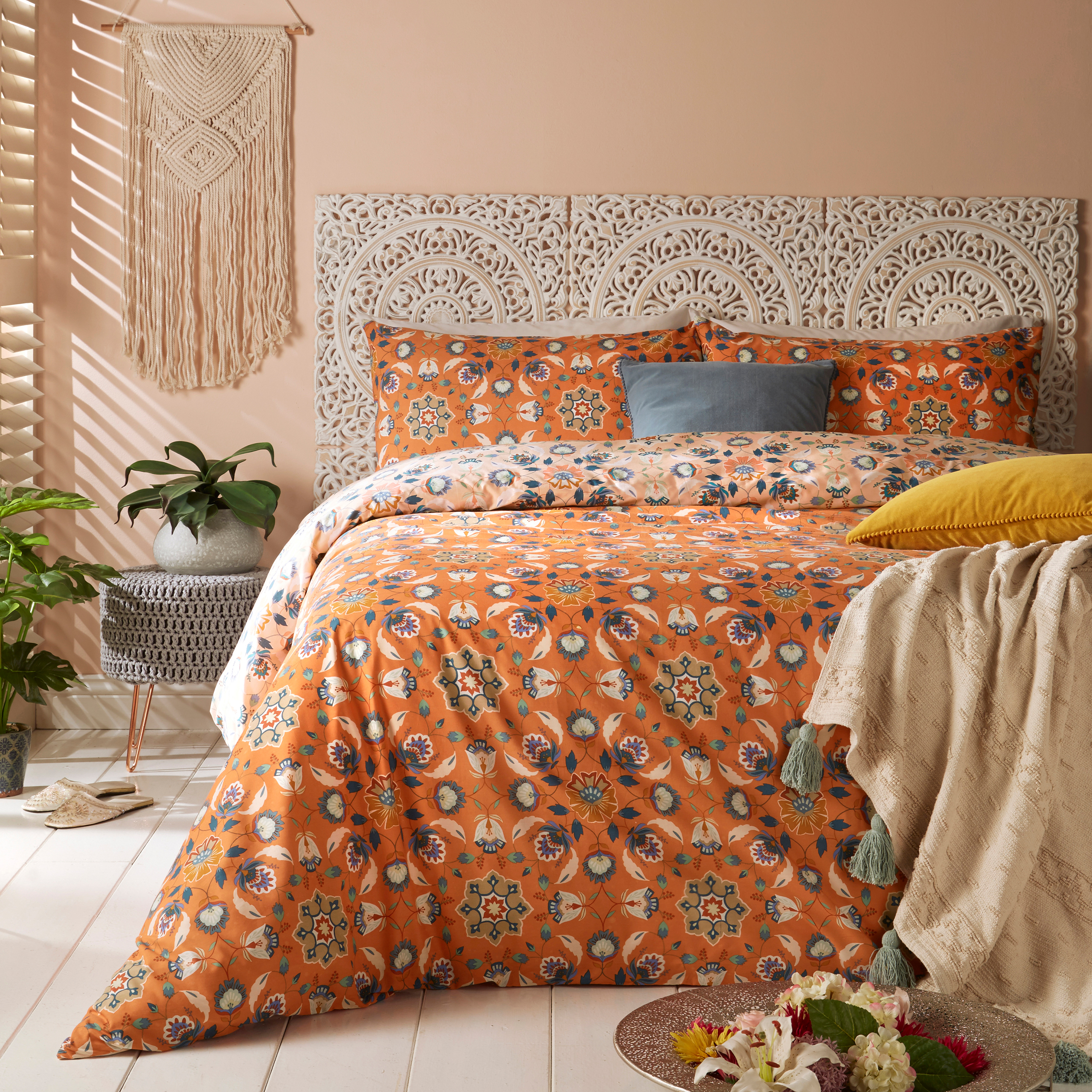 furn. Folk Flora Duvet Cover Set - Orange Cotton - Size Double | furn. Sale | Discount Designer Brands