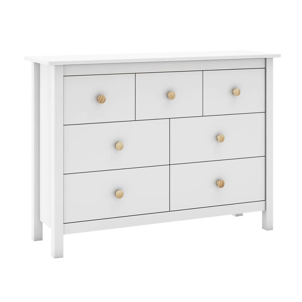 Commode 7 tiroirs en pin massif blanc