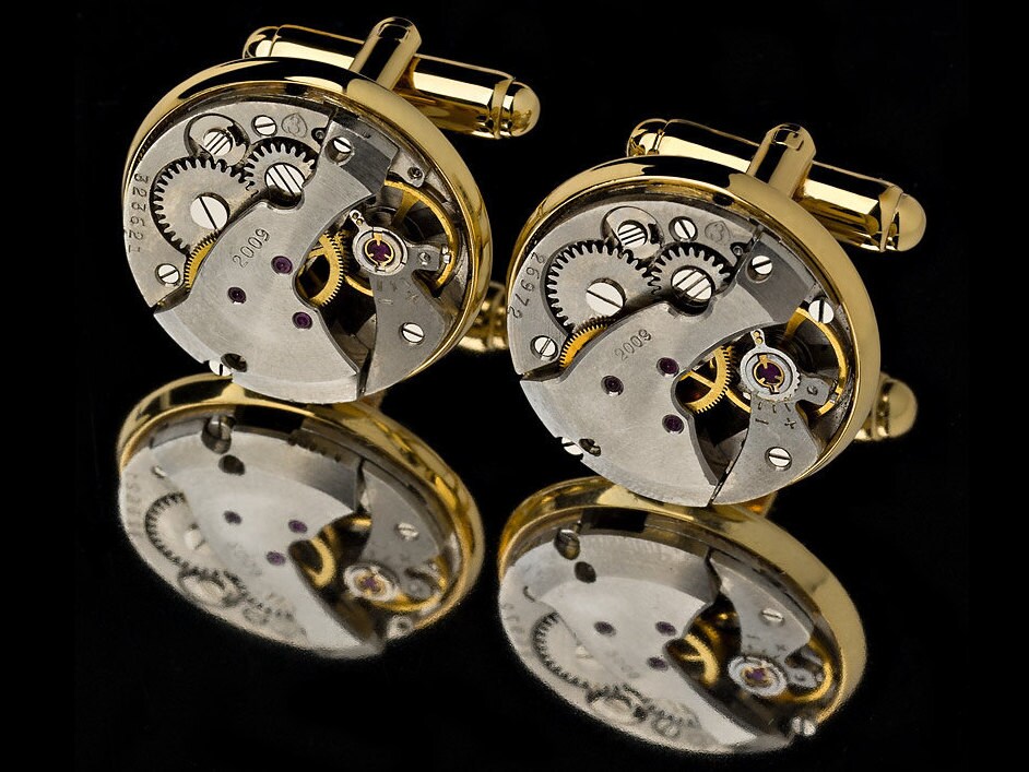 Gemelli movimento orologio / Gemelli Steampunk / Gemelli orologio / Gemelli in argento sterling o gemelli in oro / Regali sposi / Gioielli 925