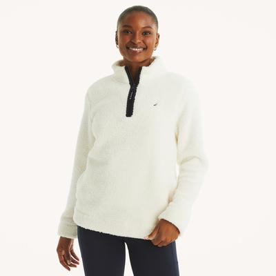 Nautica Women's Quarter-Zip Faux Shearling Pullover Sail White, XL