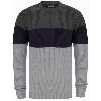 Jumpers Levy Tri-Colour Block Crew Neck Soft Knitted Jumper in Dark Grey Marl - Kensington Eastside / XXL - Tokyo Laundry