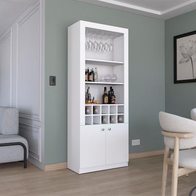 Bar Cabinet 4-Tier,Cabinet with Glass Holder,Wine Cabinet,10 Bottle Cubbies and 4 Shelves