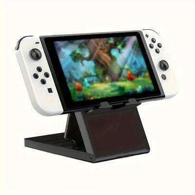 TEMU Adjustable Folding Stand For Switch Lite/oled, Universal Tablet And Smartphone Holder, Portable Abs Material, Tabletop Mount With Sticky Pad Fastening, Foldable Design Bracket Image