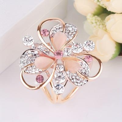 TEMU Elegant Rhinestone Triple-ring Scarf Clip - Versatile Alloy Metal Accessory For Women, Casual Image