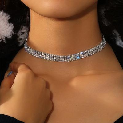 TEMU Elegant Silvery-plated Rhinestone Choker Necklace For Women - 4 Of Sparkling Gems, Parties & Evening Events Image