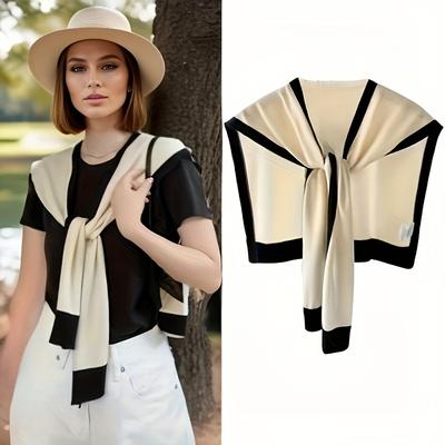TEMU Elegant Color Block Knitted Shawl For Women - Stylish And Versatile Viscose Blend Wrap For Fall/winter Image
