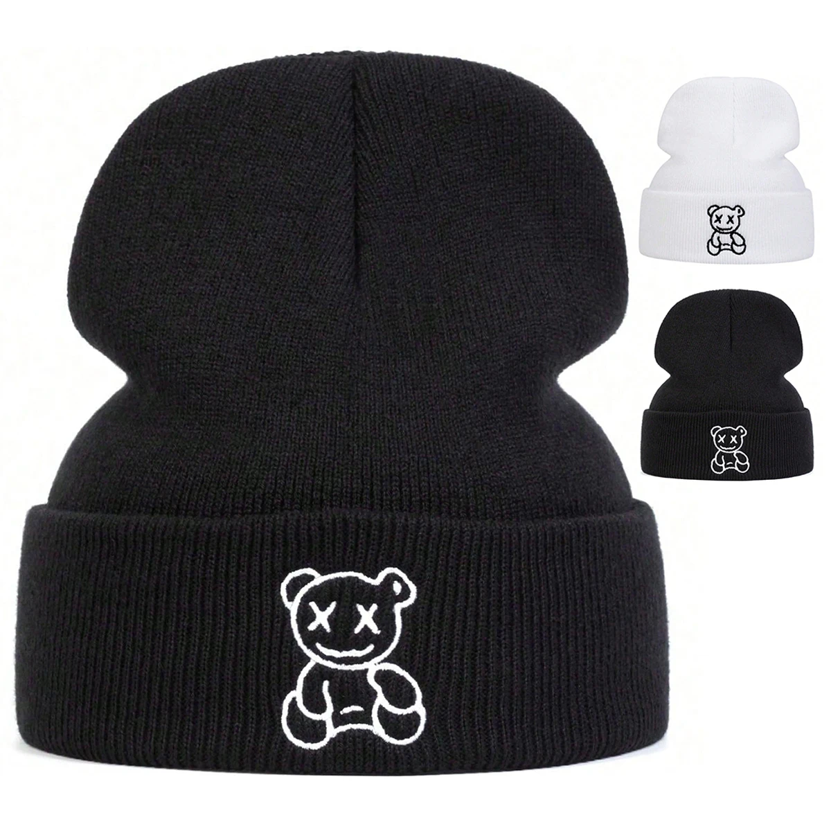 Unisex Little Bear Stickerei Mützen Herbst Winter Warme Gestrickte Hüte Hip Hop Cap Beanie Hut Caps Für Frauen Männer