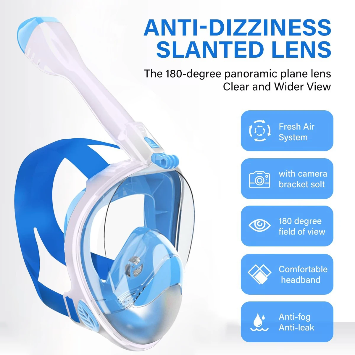Vollgesichts-Schnorchelmaske für Erwachsene mit Kamerahalterung, 180-Grad-Panorama-Ansicht HD, beschlag- und auslaufsicheres Design, Freitauchen Image