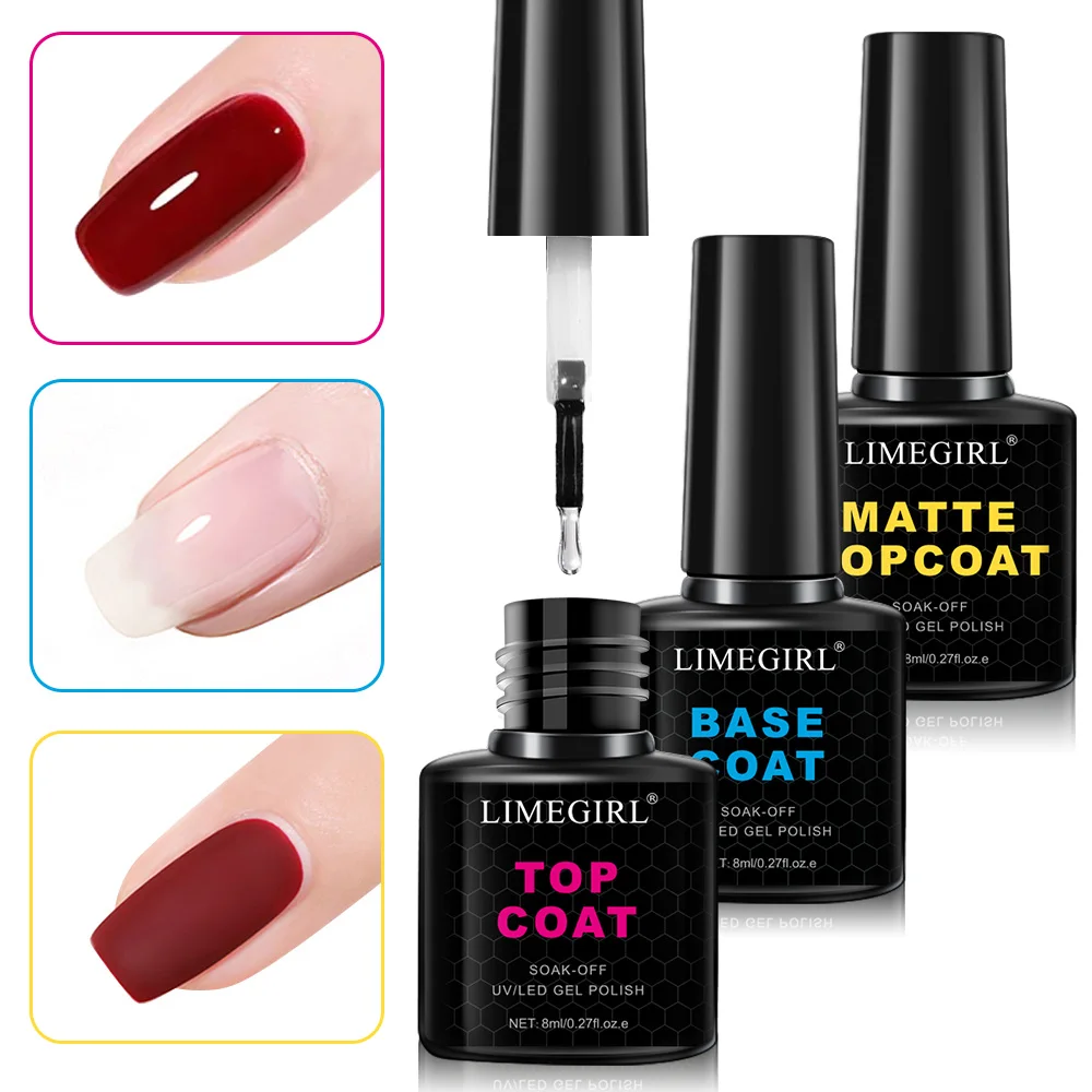 LIMEGIRL 8 ml Soak Off Matte Top Base Coat für Nägel UV-Gel-Nagellack Semi Permanent Functional Maniküre Top Base Coat Lack Image