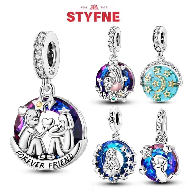 Argent véritable S925 perles pour toujours ami amour étoile breloques ajustement Original Bracelet bricolage perle pour femmes bijoux beau cadeau Original