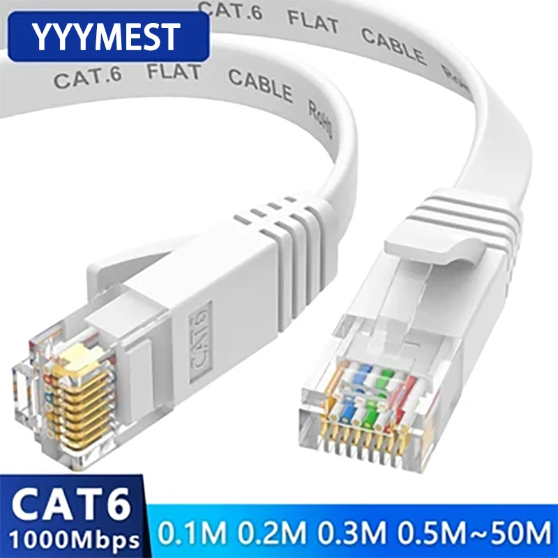 Hochgeschwindigkeitsweißes flaches Ethernet-Netzwerkkabel CAT6 Flat LAN RJ45 1000 Mbit/s 0,5 M 1 M 1,5 M 2 M 3 M 5 M 10 M 30 M Kabel für PC Laptop Image