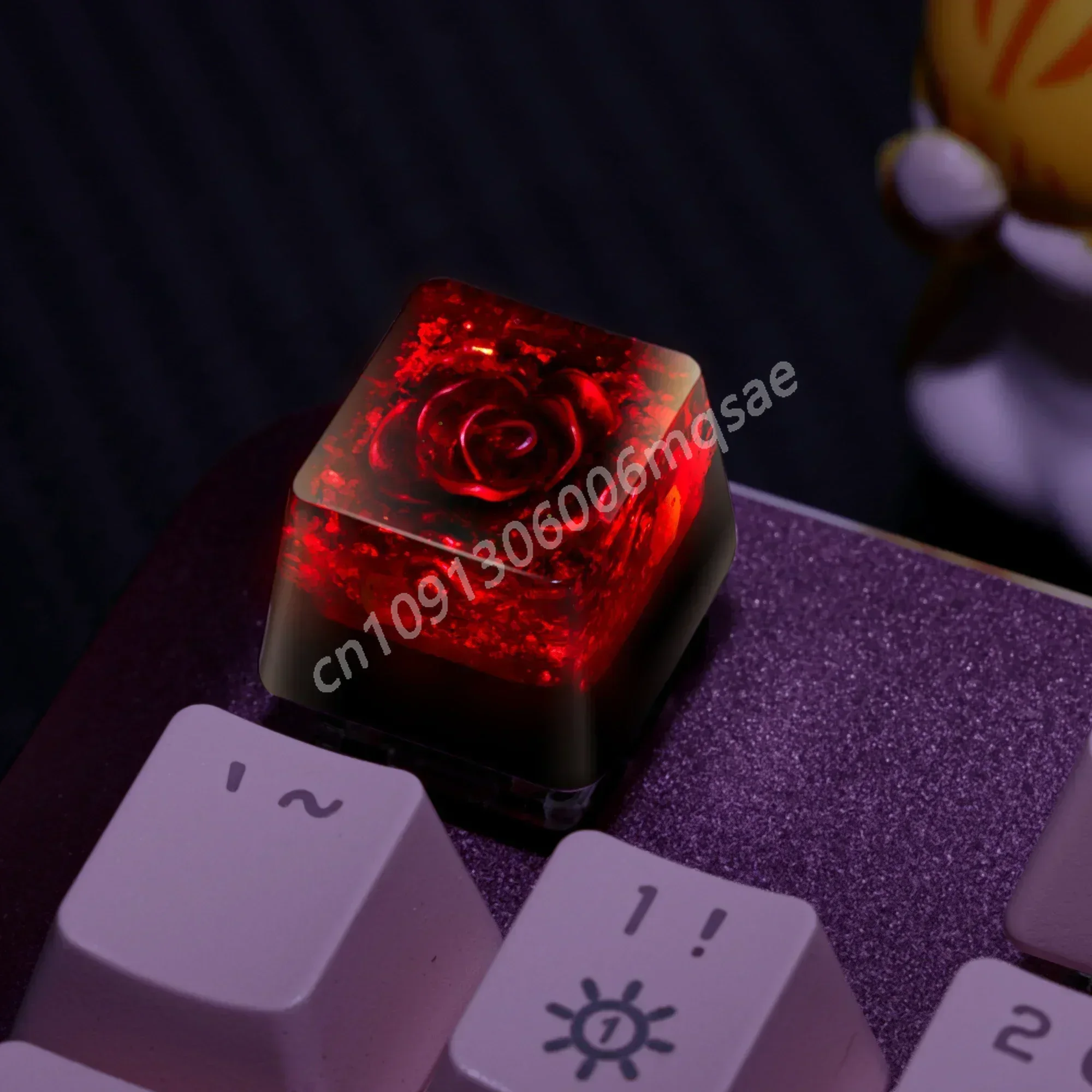 Original durchscheinende rote Rose-Themen-Tastenkappen aus Kunstharz, 3D-handgefertigt, personalisierte OEM-Höhe für mechanische Tastatur, handgefertigte Tastenkappe Image