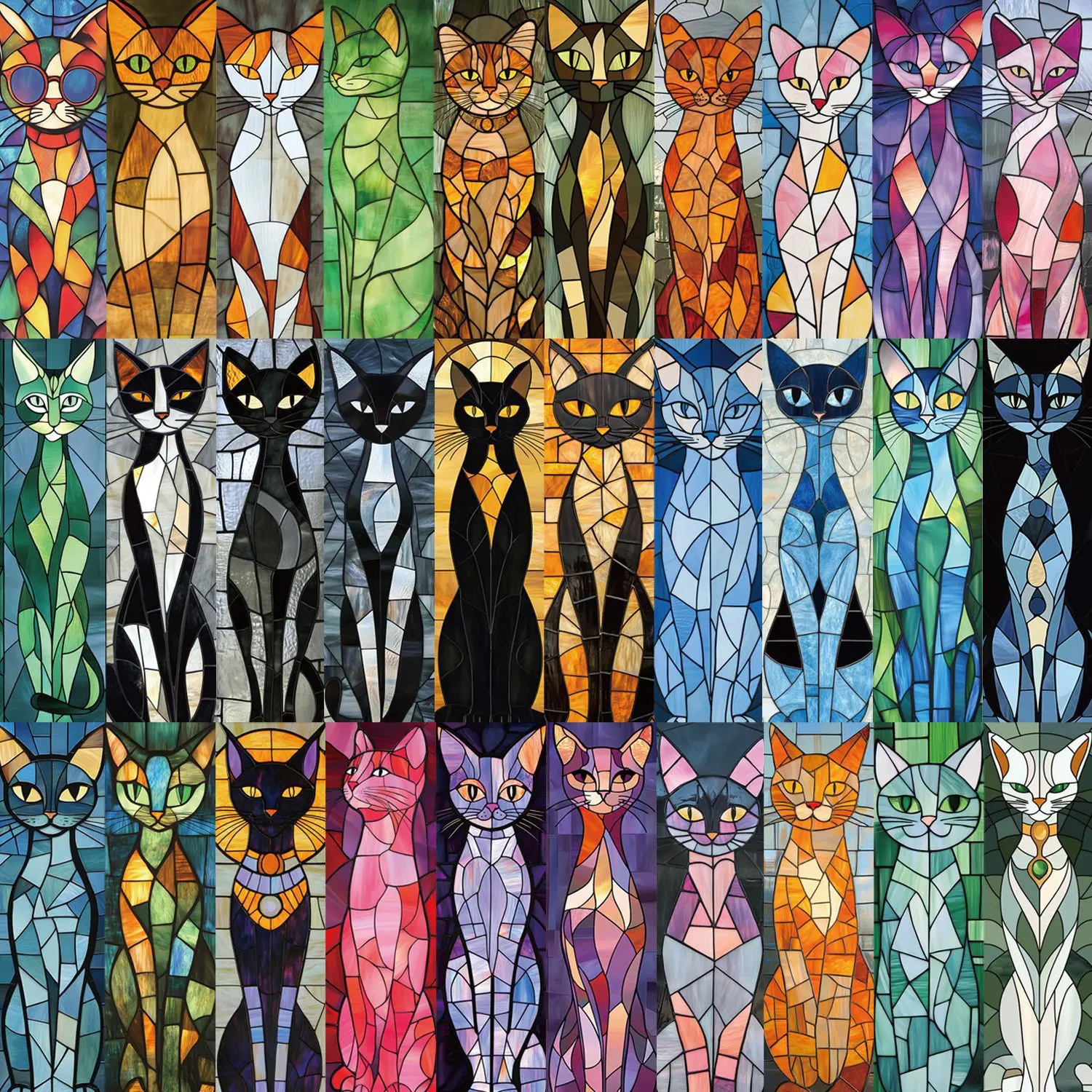 30-teiliges Farbblock-Katzen-Lesezeichen-Serie, tragbare Kunst, kreative Materialien, ins Lesepapier, Lesezeichen zum Selbermachen Image