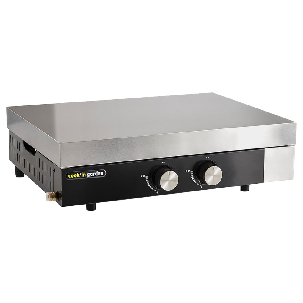 Griglia a gas con 2 bruciatori, piastra in ghisa nera con coperchio
