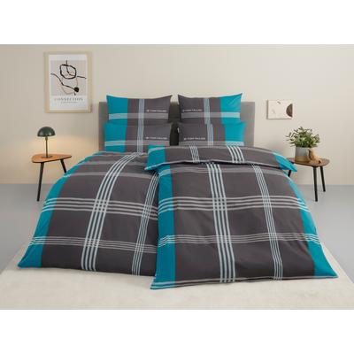 Bettwäsche TOM TAILOR HOME "Ole", blau (türkis), B/L: 155cm x 220cm, , Renforcé, B/L: 80cm x 80cm, Renforcu00e9, Obermaterial: 100% Baumwolle, Bettwäsche, karierte Bettwäsche aus Baumwolle, mit Reißverschluss Image