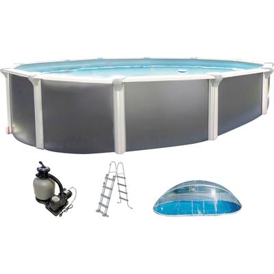 Rundpool KWAD "Design CABRIO DOME inkl. Abdeckung zur Reduzierung des Pflegeaufwandes", grau (anthrazit), H:132cm Ø:360cm, Schwimmbecken, 5-tlg., Höhe: 130 cm, graue Innenfolie, inkl. Sicherheitsleiter Image