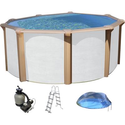 Rundpool KWAD "Timber CABRIO DOME inkl. Abdeckung zur Reduzierung des Pflegeaufwandes", weiß, H:132cm Ø:550cm, Schwimmbecken, 5-tlg., Höhe: 132cm, blaue Innenfolie Image