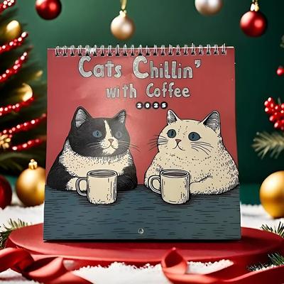 2025 Cat Lover's Delight 'Cats Chillin' with Coffee' Desk Calendar - Creative Monthly Planner Unique Gift for Friends, Family, and Colleagues Perfect Christmas Present