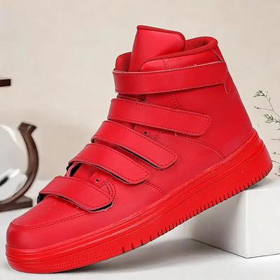 Men's Red High-Top Velcro Sneakers with Non-Slip Sole - Stylish Casual Footwear