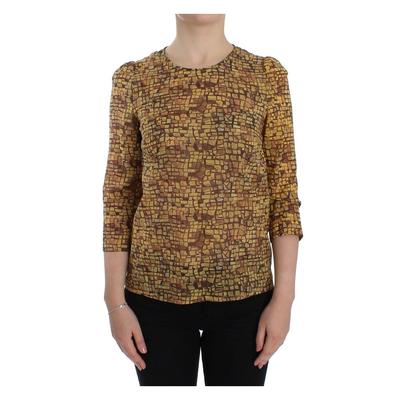 Dolce & Gabbana Damen Seidenbluse T-Shirt mit mehrfarbigem Mosaikdruck Image